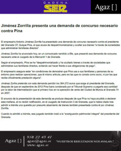 Cadena Ser - Jiménez Zorrilla presenta una demanda de concurso necesario contra Pina
